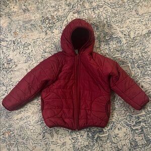 Peruvian-made Kids Hooded Puffer Burgundy Jacket for boy or girl